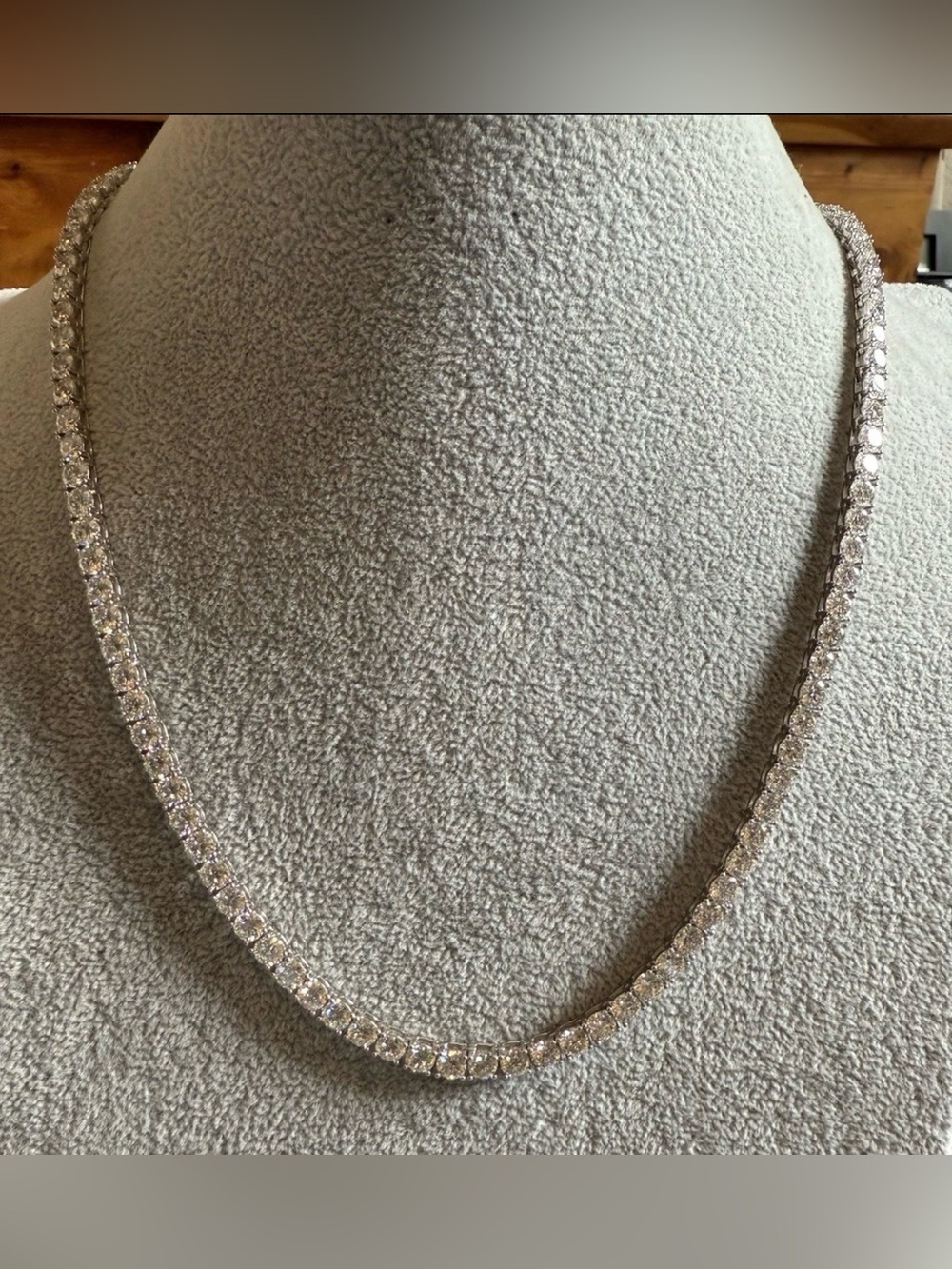 Gold-Tone Clear MOISSANITE Tennis NECKLACE-Jewelry Gold over .925 Silver NEW
